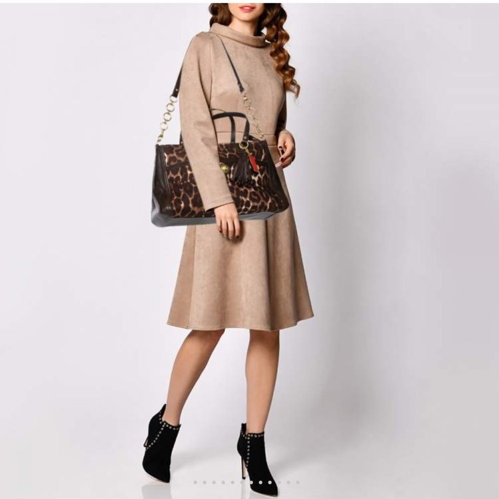 Coach Leopard Print Shoulder Bag with Gold Details